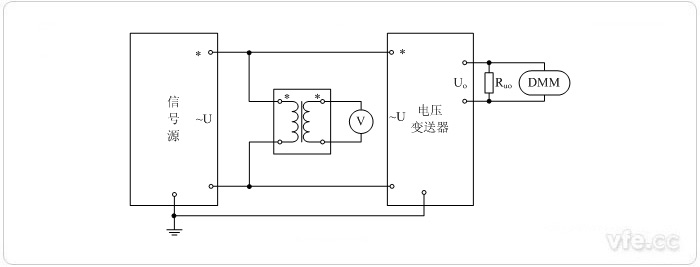 電壓輸出型電壓變送器(電壓互感器擴展標(biāo)準(zhǔn)表量程) 電壓校準(zhǔn)接線圖