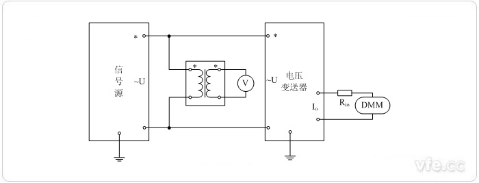 電流輸出型電壓變送器(電壓互感器擴展標(biāo)準(zhǔn)表量程) 電壓校準(zhǔn)接線圖